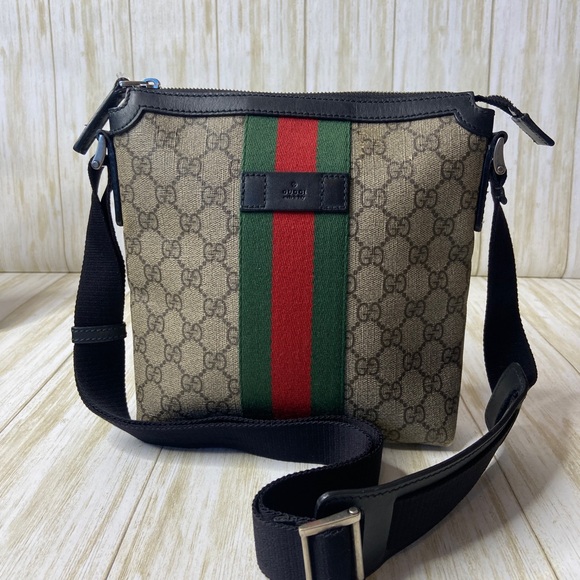 GUCCI GG SUPREME MONOGRAM WEB MESSENGER BAG - Picture 1 of 10